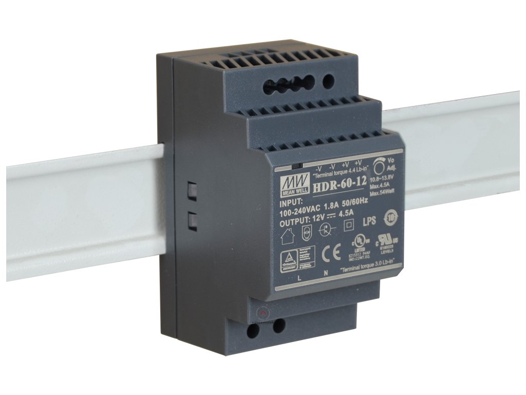 LED zdroj na DIN lištu Meanwell HDR-60-12 | 12V | 60W | 4,5A |