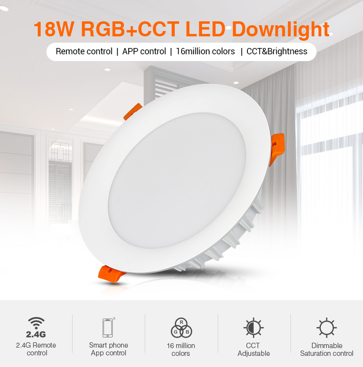 Mi-Light vestavné LED svítidlo do podhledu RGB+CCT | 18W | 1500lm |  2,4GHz+WiFi |
