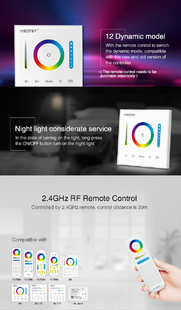 Nástěnný ovladač Mi-Light P3 pro RGB/RGBW/RGB+CCT LED pásky | 12-24V | 15A |