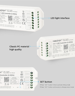 RF řídící jednotka 3v1 Mi-Light ML037P+ pro RGB, RGBW, RGB+CCT pásky | 12V-36V | 20A | 