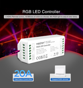 RF řídící jednotka Mi-Light ML037P pro RGB LED pásky | 12V-24V | 20A | PUSH |