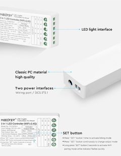 WiFi řídící jednotka 3v1 Mi-Light 037W+ pro RGB, RGBW, RGB+CCT pásky | 12V-24V |12A| TUYA | WIFI |