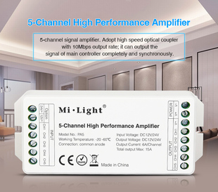 Zesilovač Mi-Light RGBCCT signálu | 12V/24V | 15A | 5-kanálů | 