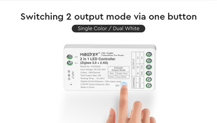 ZigBee řídící jednotka 2v1 Mi-Light 035Z+ pro bílé a CCT pásky | ZigBee 3.0+RF | TUYA | HUE | IKEA |
