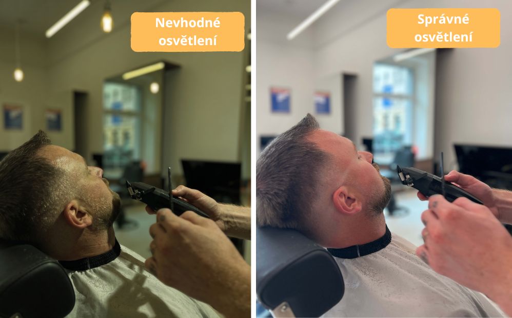 Rozdíl v kvalitě osvětlení barber shop